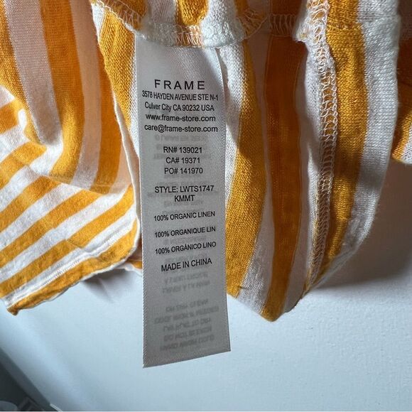 Frame Women Size Large Orange Off White Stripe Boxy Crop Organic Slub Linen Top - Picture 8 of 10